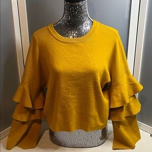 Poof Cropped Tiered  ruffled bell Sleeve Sweater Golden Yellow L